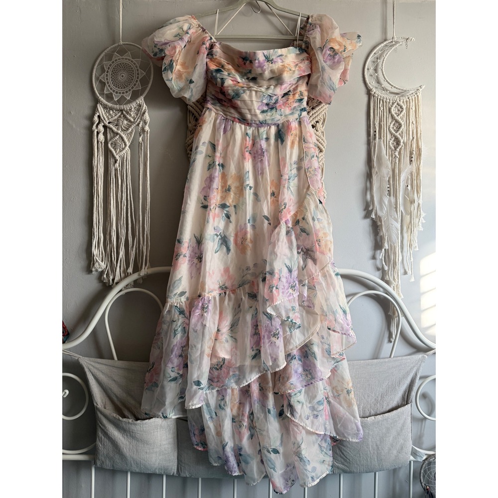 Abercrombie & Fitch Floral Puff Sleeve High-Low Ruffle Dress Emerson Medium - Picture 9 of 13